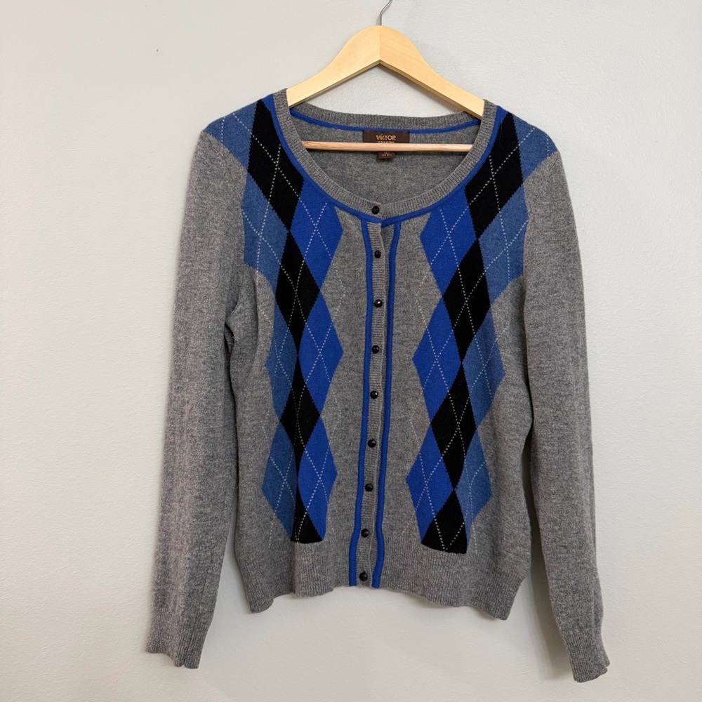 Victor Alfaro Wool Argyle Cardigan